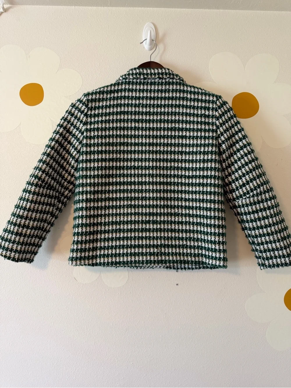 Ivy City Co Houndstooth Tweed Green and White Button Up Blazer Jacket for Girls